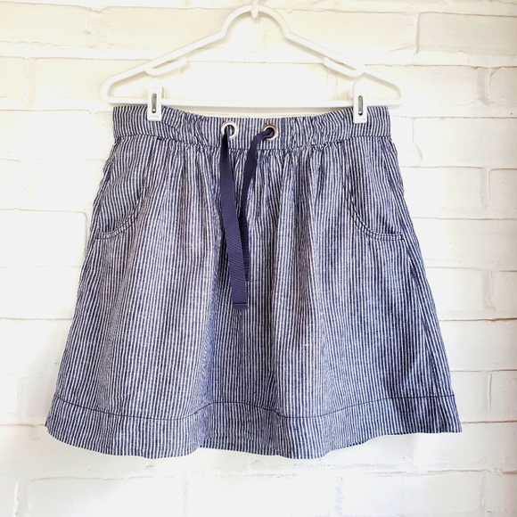 J Crew Monterey Linen Skirt Drawstring Blue Striped Size 0 - Picture 1 of 4